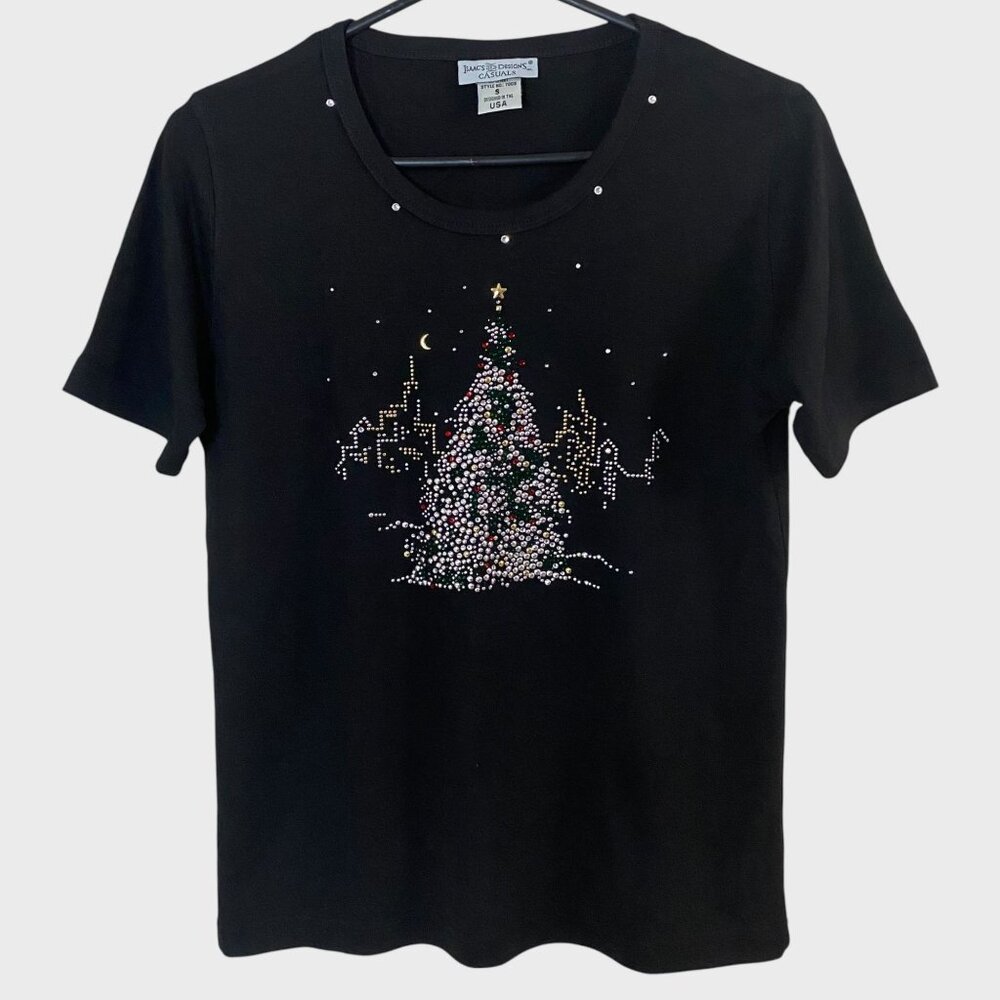 Isaac's Designs Bedazzled Rhinestone Embellished Christmas T-Shirt Women's Small